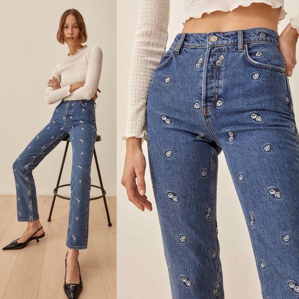 Reformation | Dice Embroidery High Rise Straight Jeans